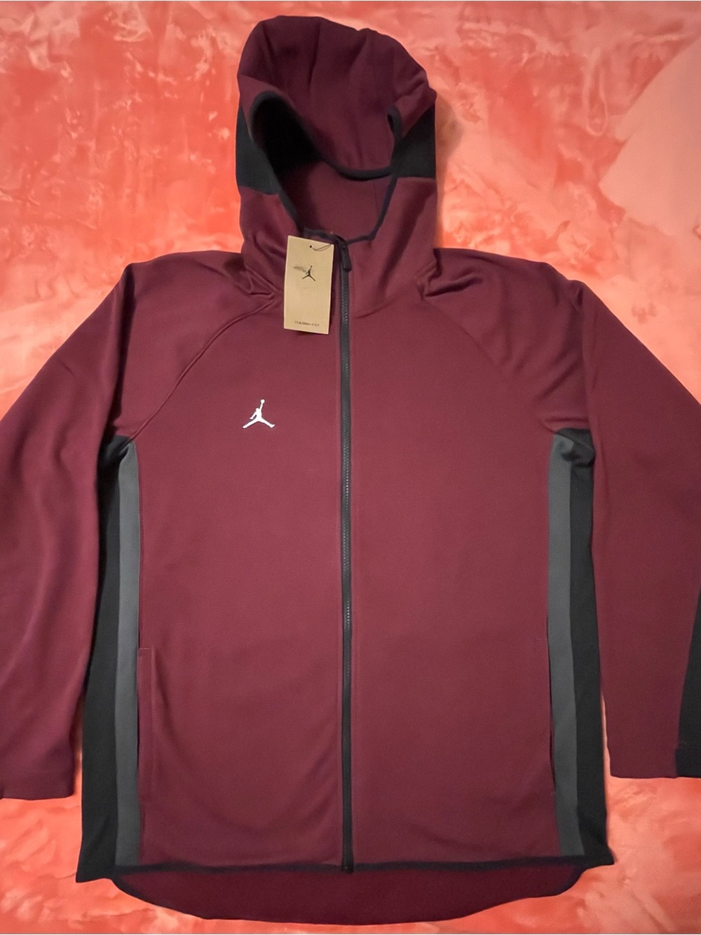 Nike Maroon Full-Zip Performance Hoodie Jacket with Black Panels